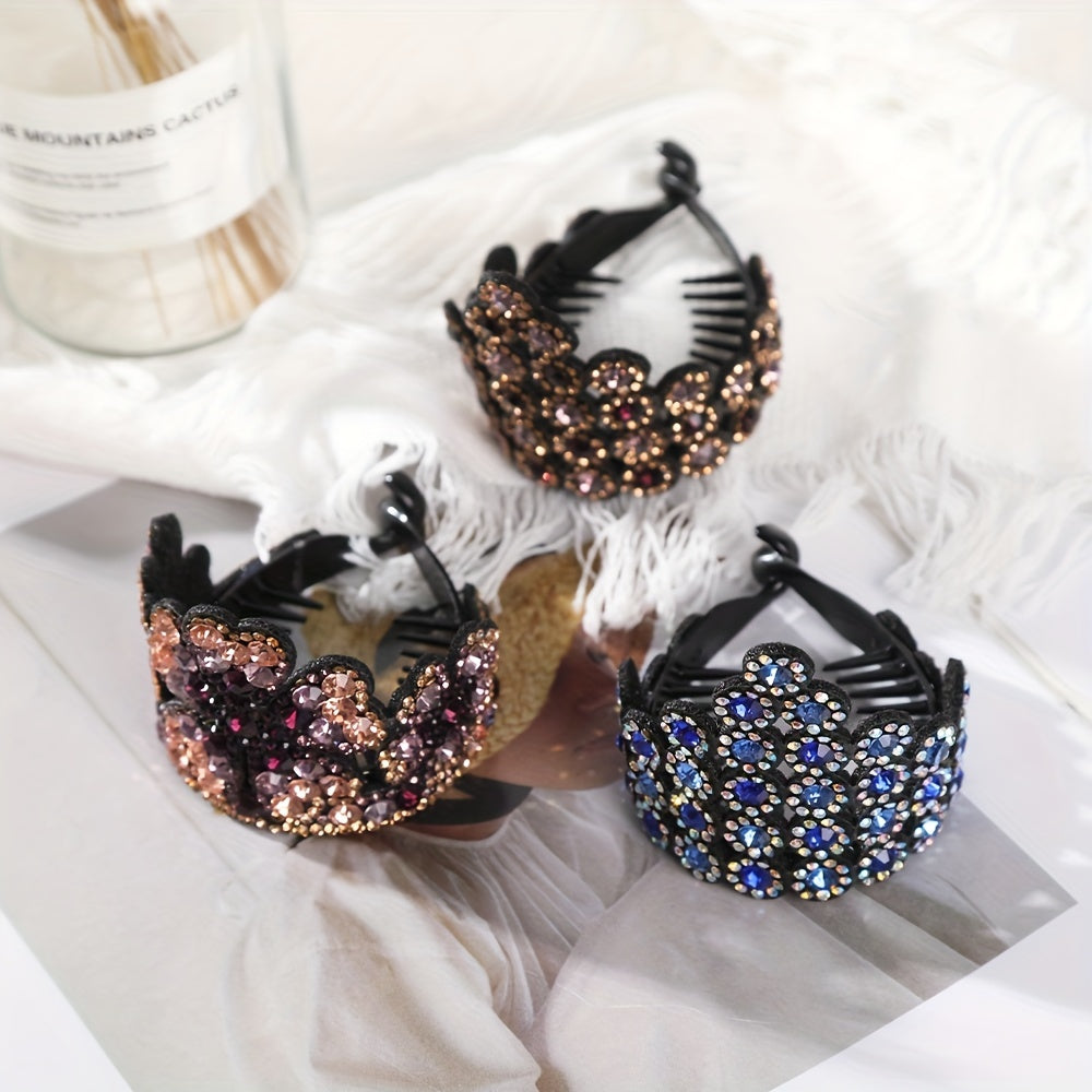 Light Rhinestone Ponytail Hair Claws Crystal Hair Bun Holder