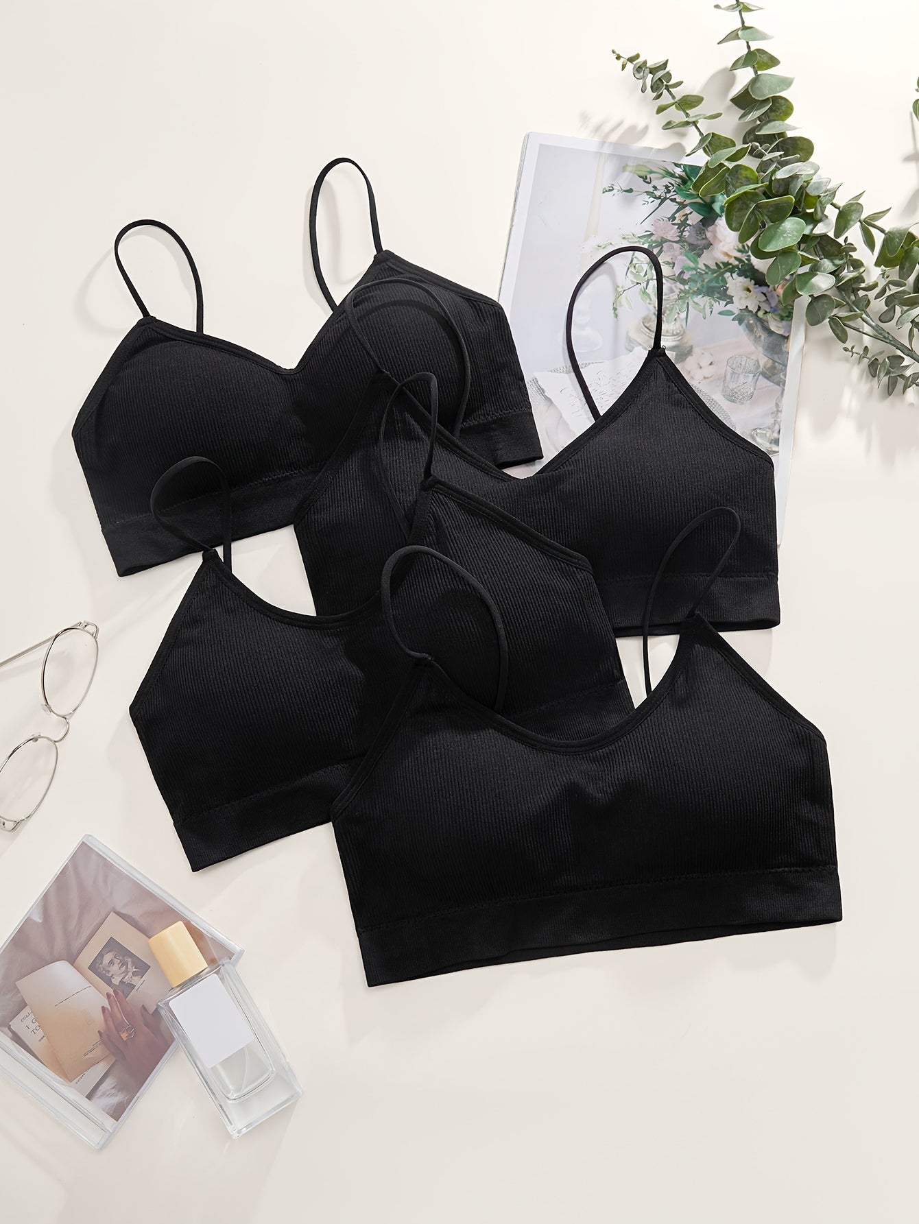 4pcs Ribbed Wireless Bras Comfort & Breathable Intimates