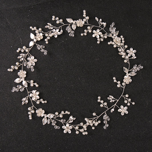 Long Flower Bridal Headbands Golden Silver Faux Pearl Crystal Hair Vines