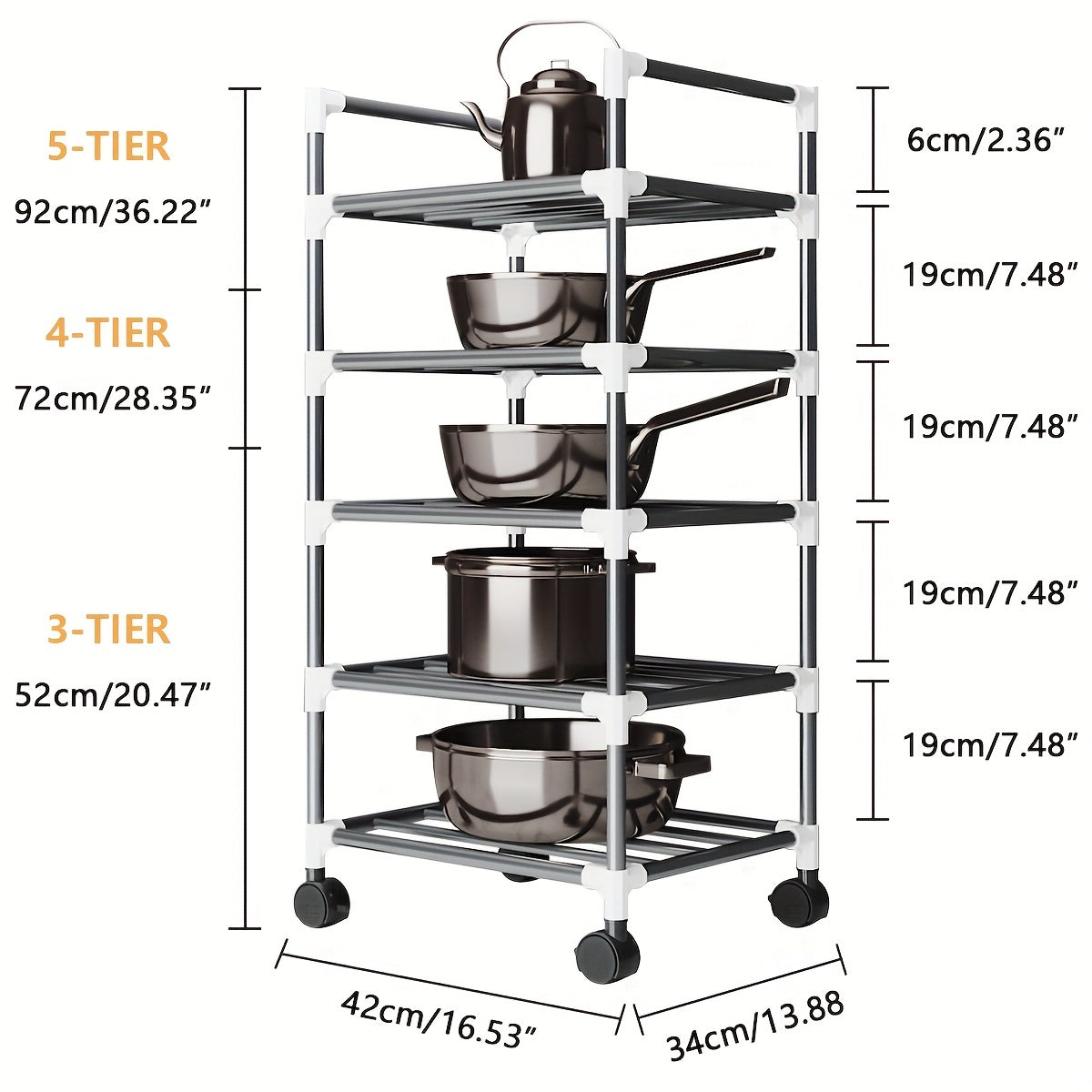 Kitchen Pot Tableware Arrangement Metal Rack with Wheels