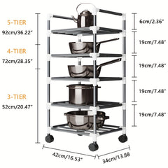 Kitchen Pot Tableware Arrangement Metal Rack with Wheels