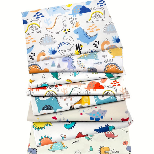 8pcs Dinosaur Cotton Fabric Set 19.6x19.6 Quilting Craft Precut Square Sheet