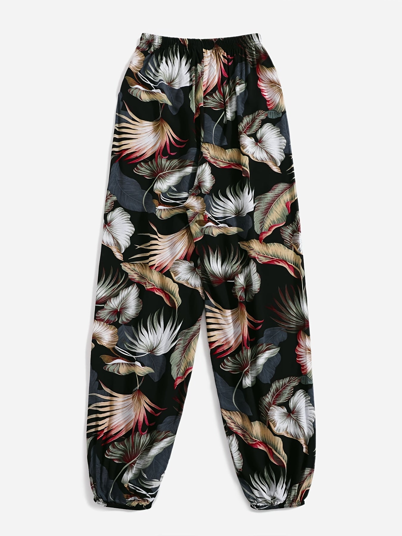 Tropical Print Joggers Elastic Waist Loose Pajamas Pants