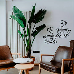 2 Pcs Coffee Cups Wall Decal Vinyl Sticker for Home Office Kitchen Cafe