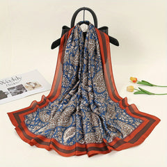 Vintage Paisley Print Satin Scarf Dark Silk Large Square Scarf
