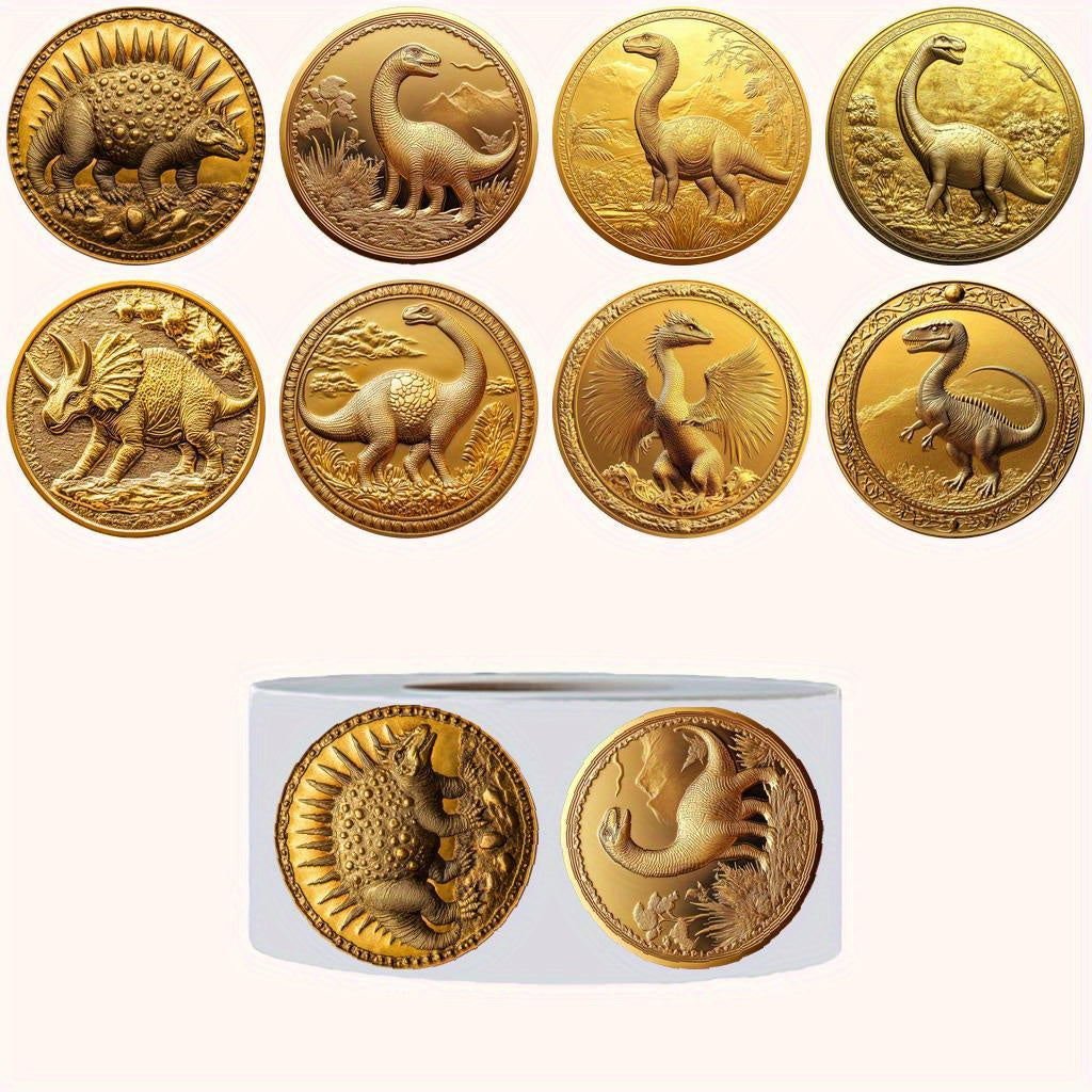500 Dino Coin Pattern Stickers Triceratops Stegosaurus