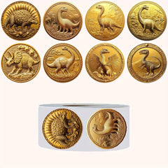 500 Dino Coin Pattern Stickers Triceratops Stegosaurus