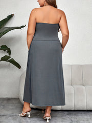  Solid Stretch Maxi Tube Dress With Pockets