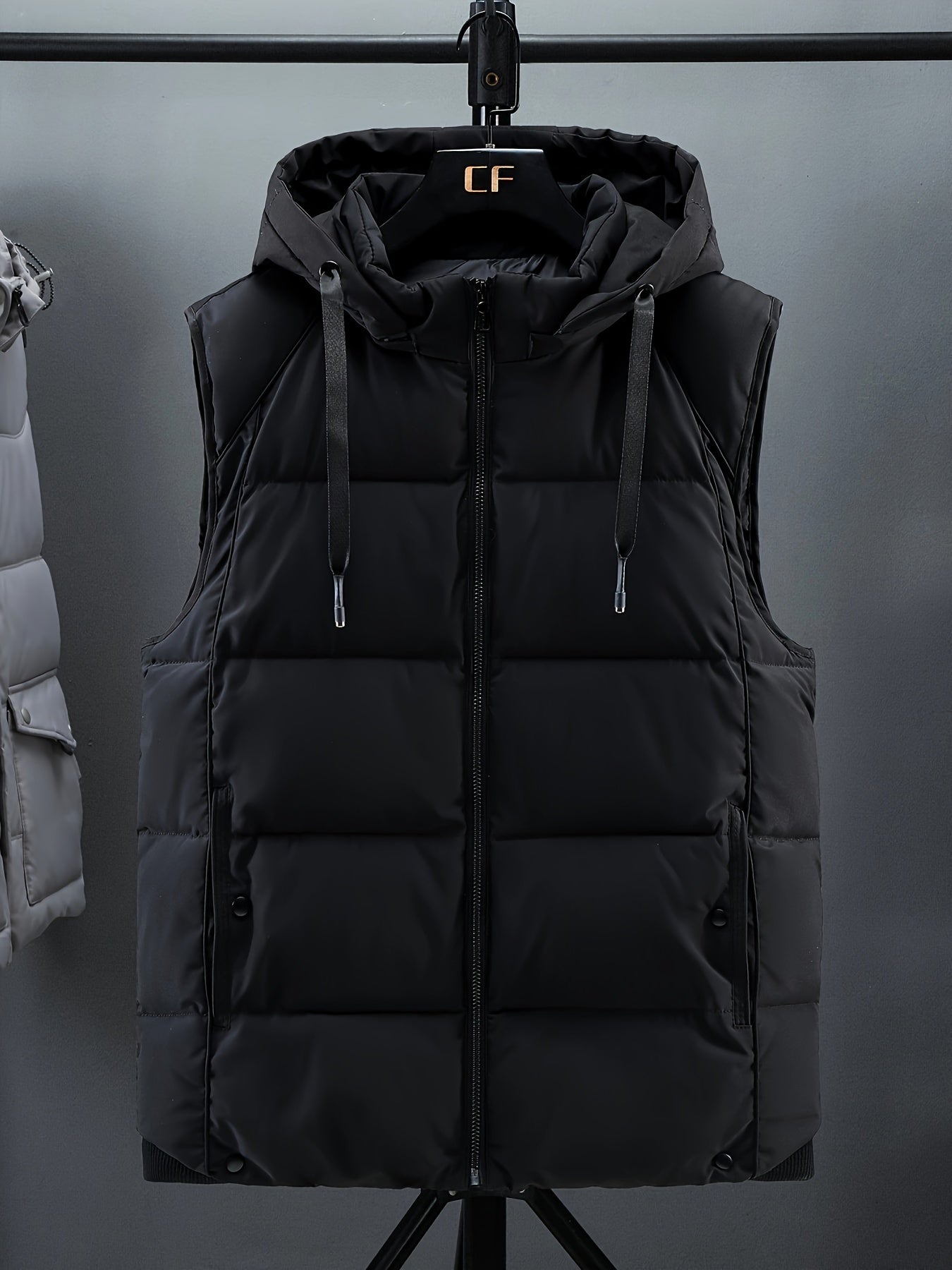 Men Sleeveless Down Thermal Hooded Vests Jackets Zipper Outdoor Winter Casual