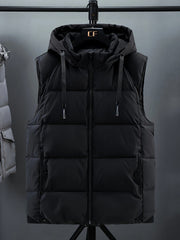 Men Sleeveless Down Thermal Hooded Vests Jackets Zipper Outdoor Winter Casual