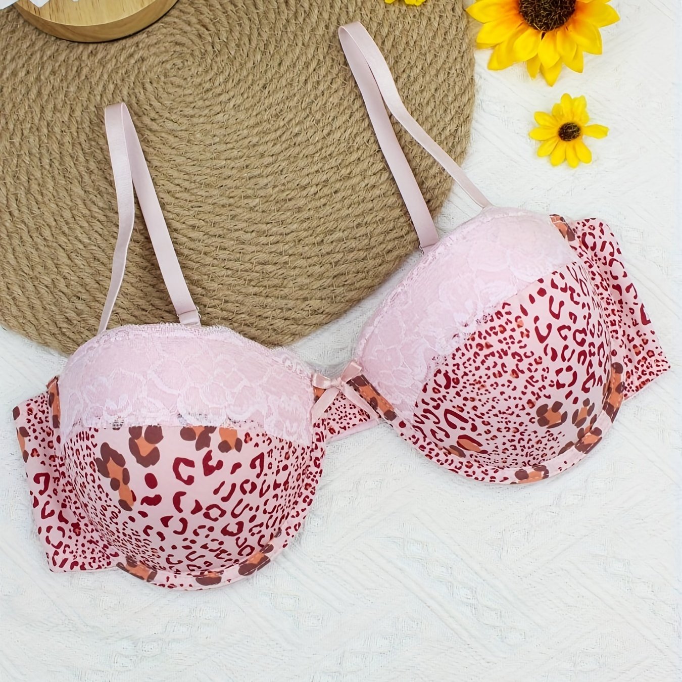 Leopard Print Lace Push Up Bra Women's Lingerie