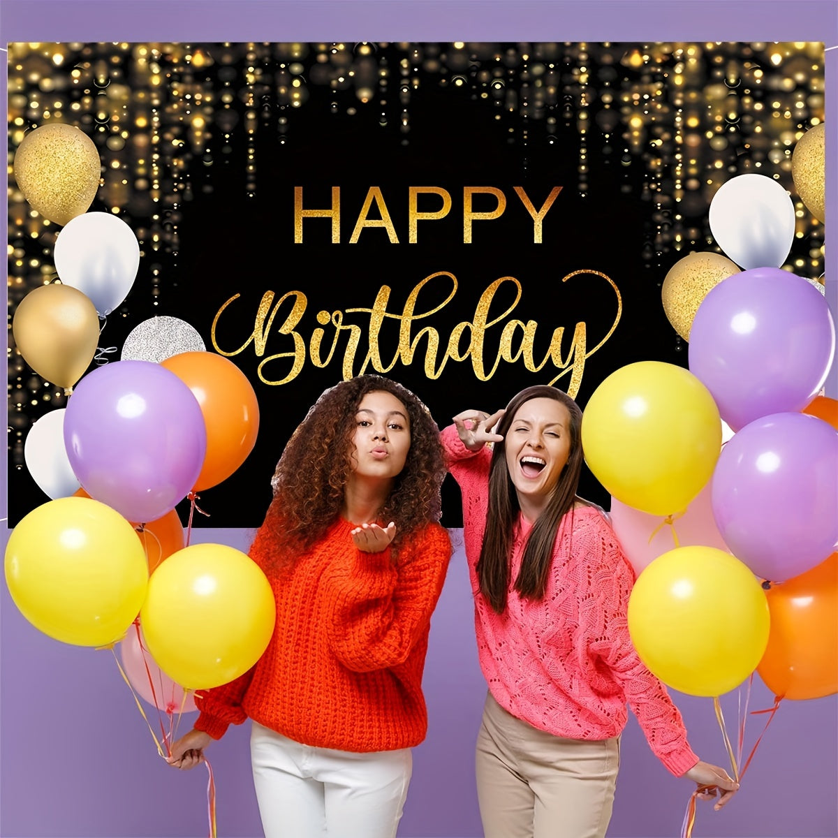 Golden Balloon Glitter Sequin Birthday Backdrop