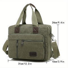 Men's Canvas Briefcase Messenger Bag with Pockets