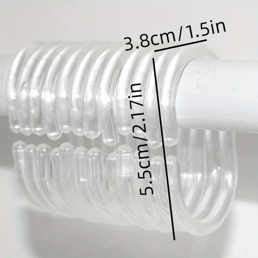 12pcs Clear C Shaped Shower Curtain Hooks for Bathroom Shower Rods