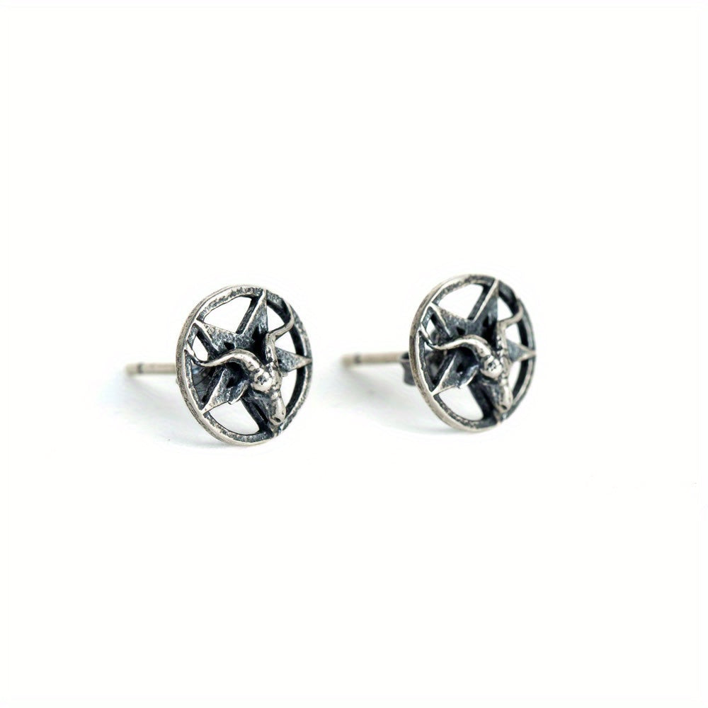 Vintage Gothic Satan Sheep Head Star Stud Earrings