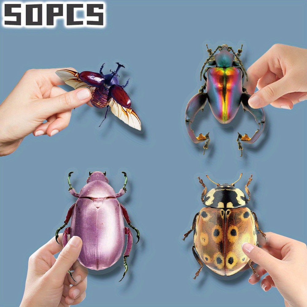 50pcs Insect Themed Transparent Stickers for Party & Home Decor