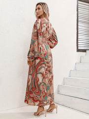 Boho Plus Paisley Print Lantern Sleeve Maxi Dress