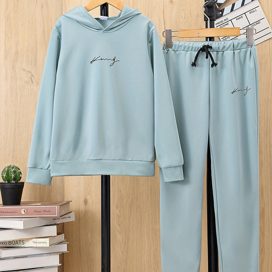 Boys 2pcs Hoodie & Pants Set Alphabet Print Solid Long Sleeve Pullover Top
