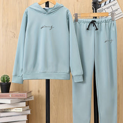 Boys 2pcs Hoodie & Pants Set Alphabet Print Solid Long Sleeve Pullover Top
