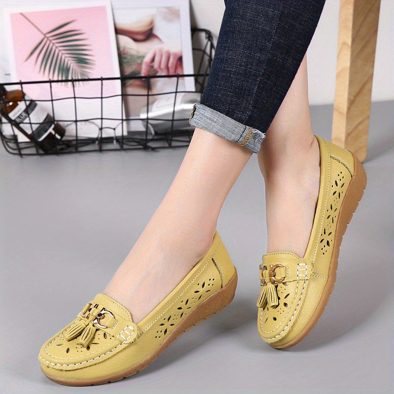 Women's Hollow Out Loafers Breathable Slip On Solid Flat Shoes