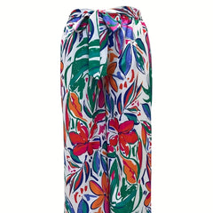 Floral Print Belted High Rise Wide Leg Pants