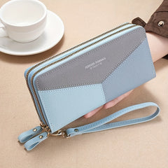 Large Colorblock Clutch Bag Zipper Coin Purse with Wristband