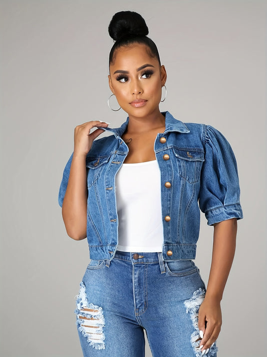 Short Sleeves Denim Jacket with Flap Pockets