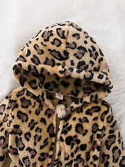 Vintage Leopard Hooded Long Sleeve Coat