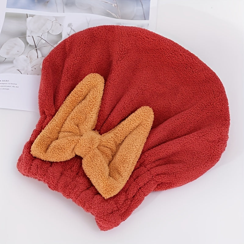 Bow Decor Hair Drying Cap Soft Towel for Women's Bathroom