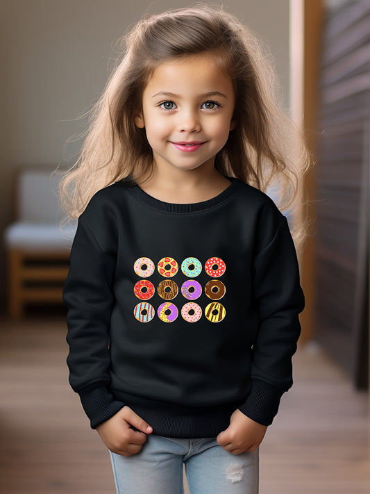 Girls Donuts Print Crew Neck Sweatshirt