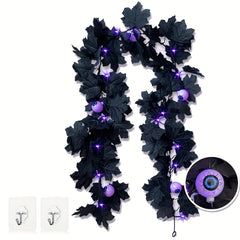 Halloween Eyeballs Purple Lights Garland 20 LED Maple Leaf 173cm Decor