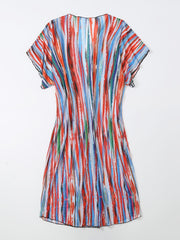 Striped Graffiti Sheer Kaftan V Neck Cover Up Dress Beachwear Kimono