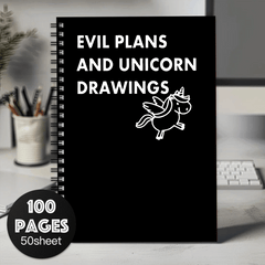 Humorous Spiral Notebook Journal Sarcastic Evil Plans and Unicorns Cover Pages