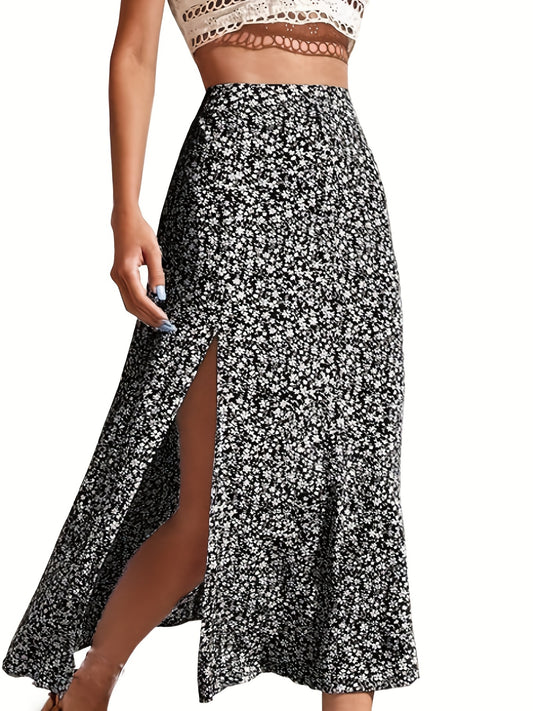 Floral Print Split Skirt for Spring & Summer