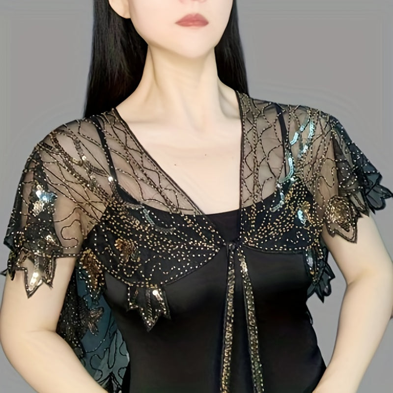 Vintage Lace Sequin Embroidery Shawl Cape Wrap for Party