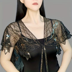 Vintage Lace Sequin Embroidery Shawl Cape Wrap for Party