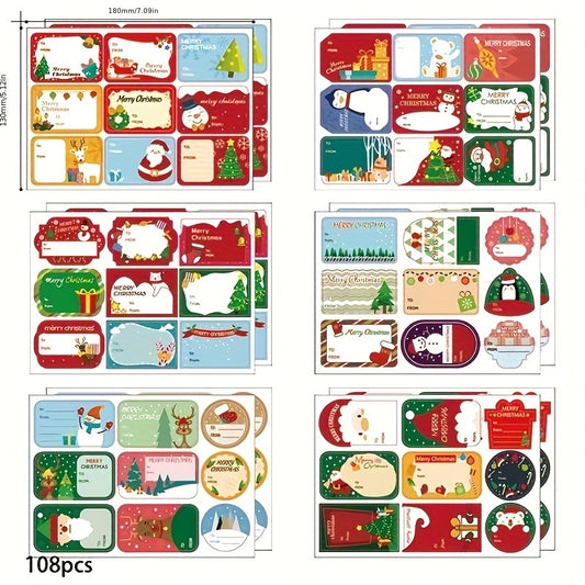 108pcs Xmas Stickers Labels Self Adhesive Christmas Gift Tag