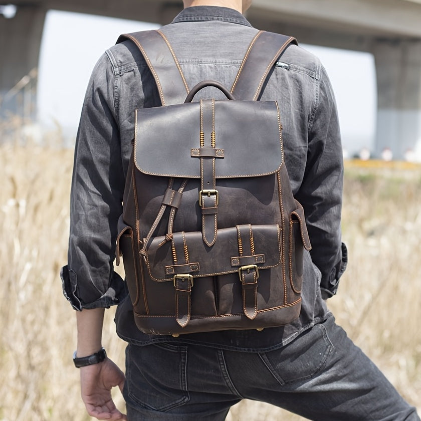 SWORKER Retro Crazy Horse Leather Backpack Men's Large Capacity