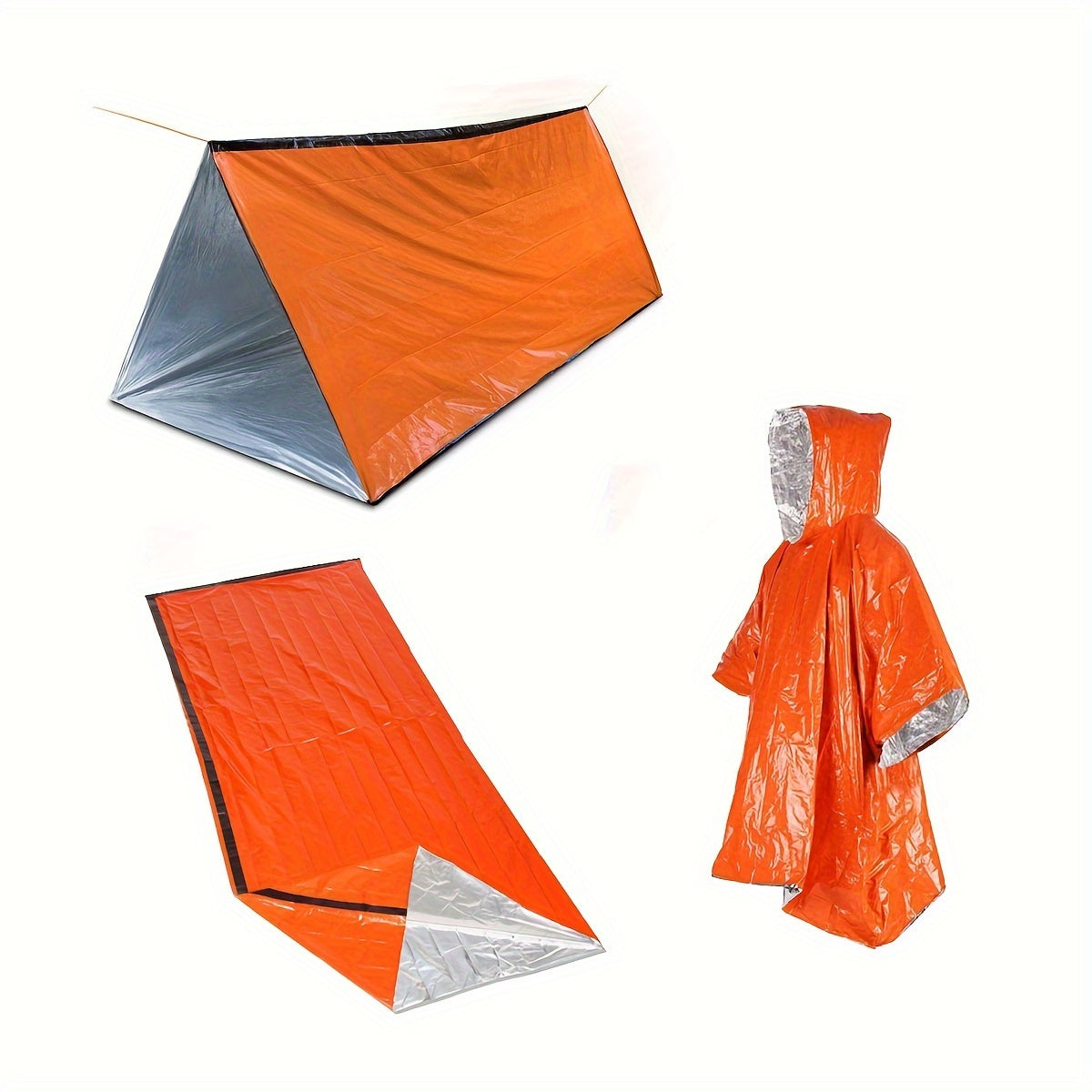 3pcs Emergency Survival Kit Tent Sleeping Bag Poncho for Outdoor Camping