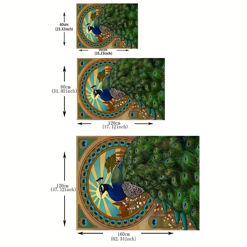 Peacock Printed Non Slip Carpet Soft Living Room Animal Floor Mat
