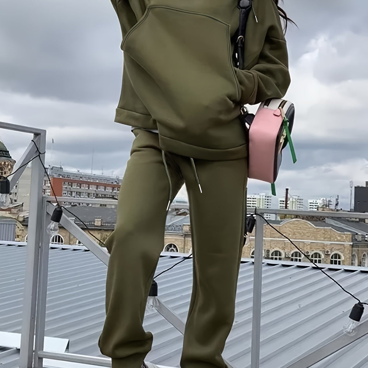  Solid Hoodie & Joggers Outfits Two Piece Set