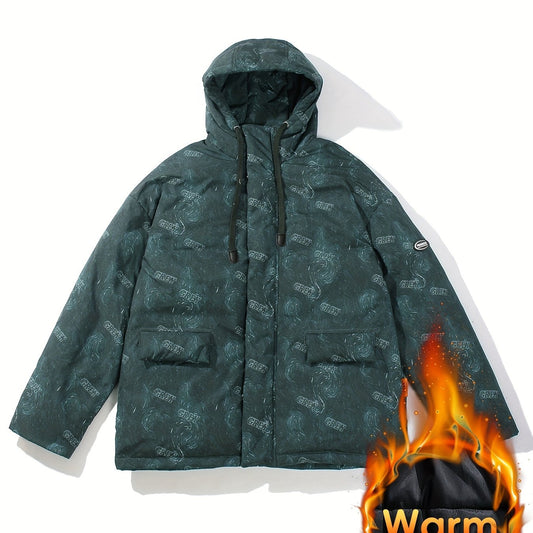 Allover Print Hooded Puffer Jacket for Women