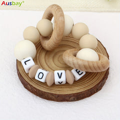 Customizable Wooden Teether Silicone Teething Toy For Baby