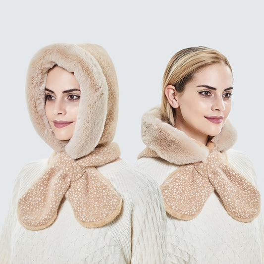 Plush Neck Warmer Snood Cap Hoodie Scarf Windproof Gift For Her