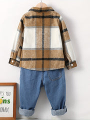 Boy's 2pcs Plaid Shirt & Denim Pants Set Casual Outfit