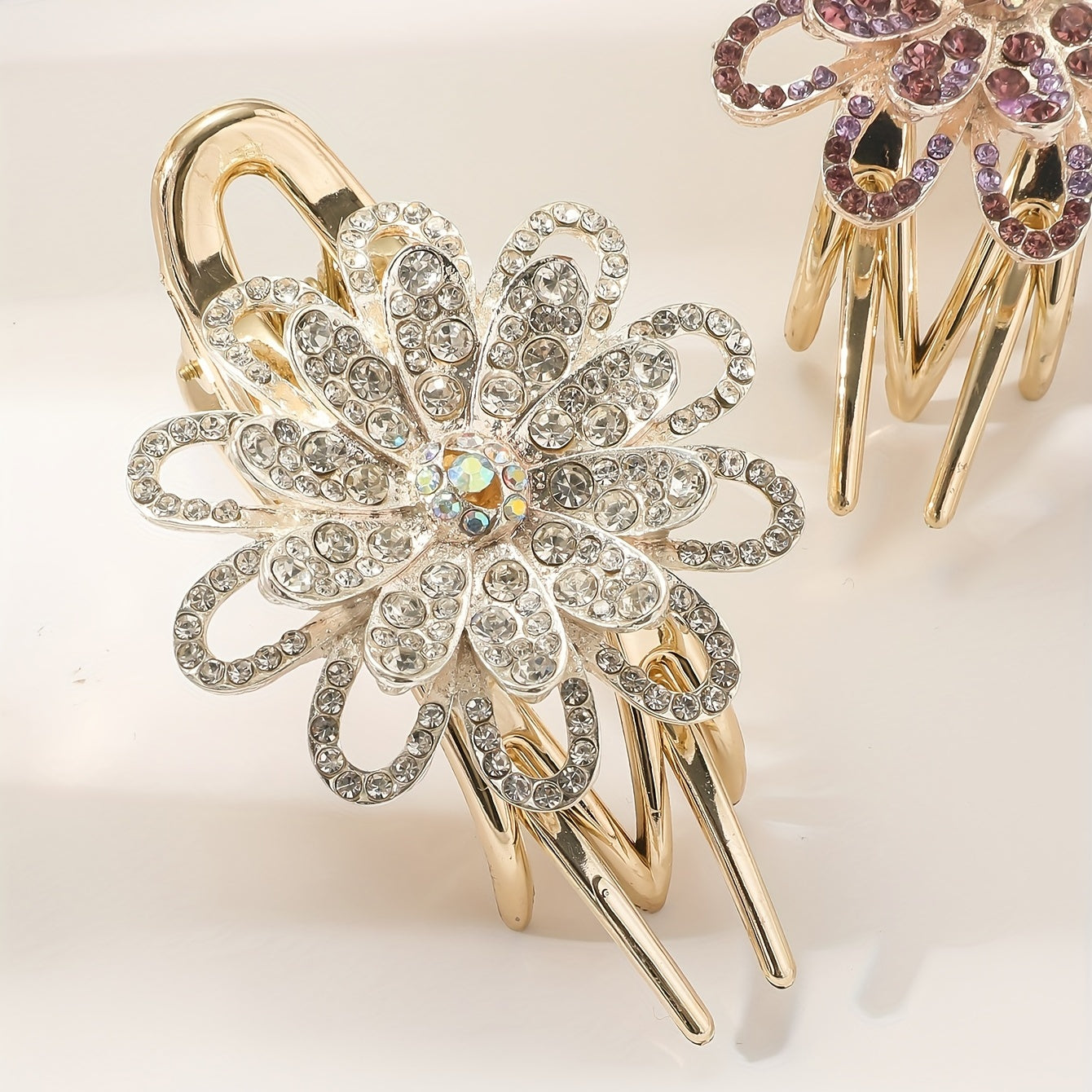 Vintage Flower Rhinestone Hair Claw Clip for Women Girls