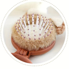 Mini Compact Hair Brush & Mirror for Purse Pocket - Round Folding Comb