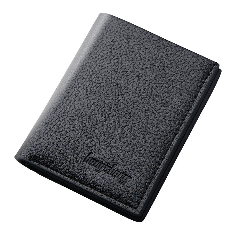 Men's Short Lychee Pattern Wallet Dollar Clip