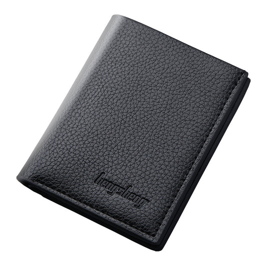 Men's Short Lychee Pattern Wallet Dollar Clip