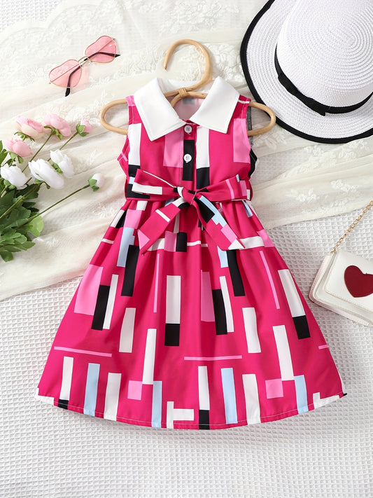 Toddler Girls Sleeveless Abstract Graphic Button Belted Dress